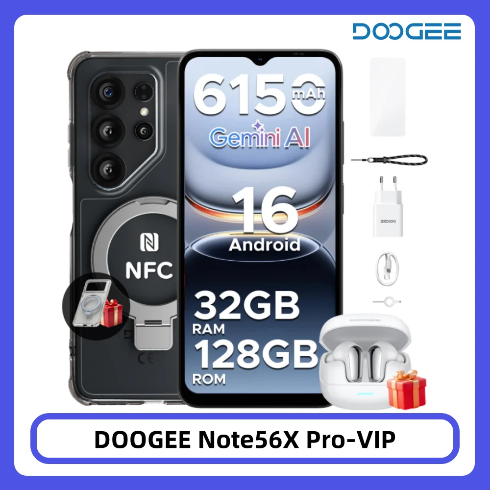 Smartfon DOOGEE Note56X Pro Android 16 32GB 128GB Ekran HD+ 6,56 cala Bateria 6150mAh 13MP+8MP Widevine L1 NFC Telefon komórkowy 4GB 128GB Natural