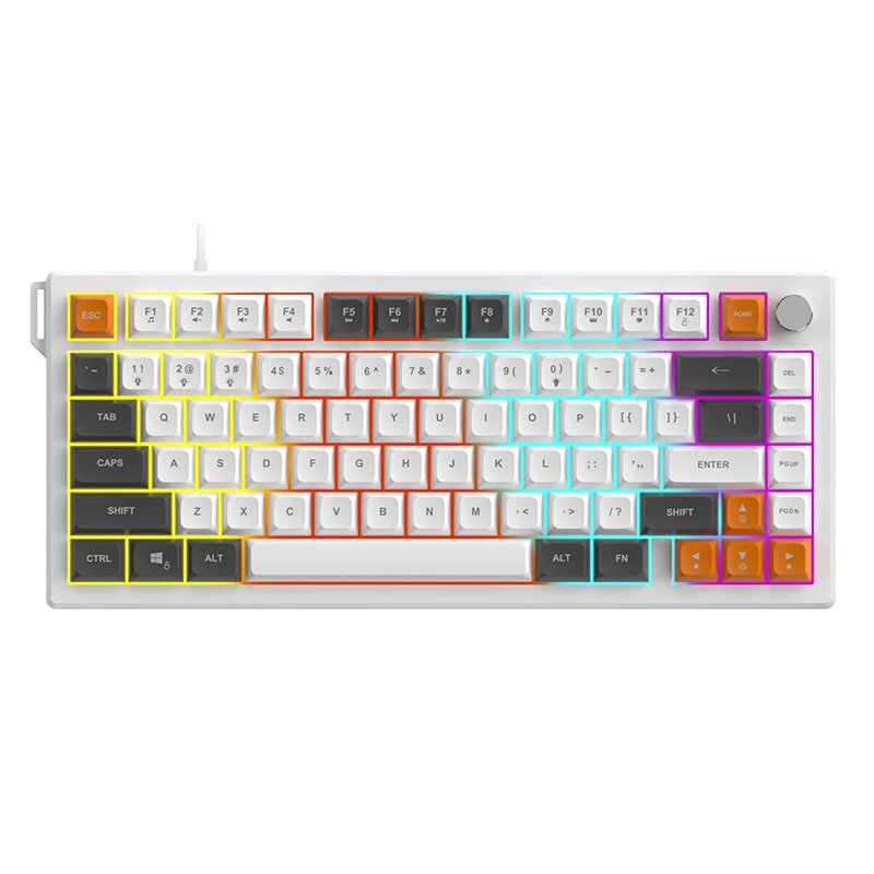 Bezprzewodowa klawiatura gamingowa AJAZZ AF82, tryb trójny (2,4 GHz/Bluetooth/przewodowy), pełne podświetlenie RGB, kompatybilna z komputerami White Wired