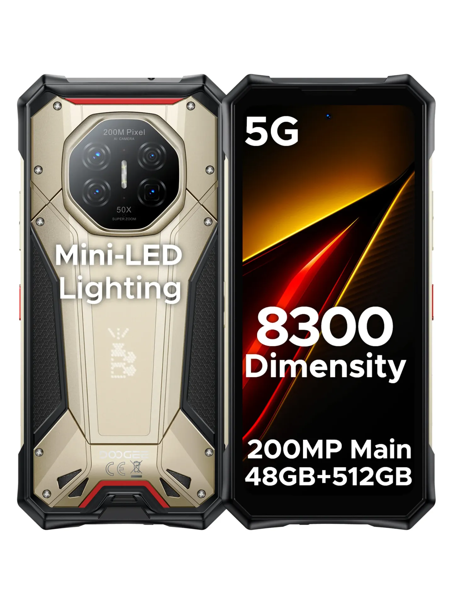DOOGEE S300 Pro Wytrzymały Telefon Komórkowy 48GB+512GB Dimensity 8300 Bateria 11000mAh 66W 6.78” FHD+120Hz Aparat 200MP Android16 Smartfon