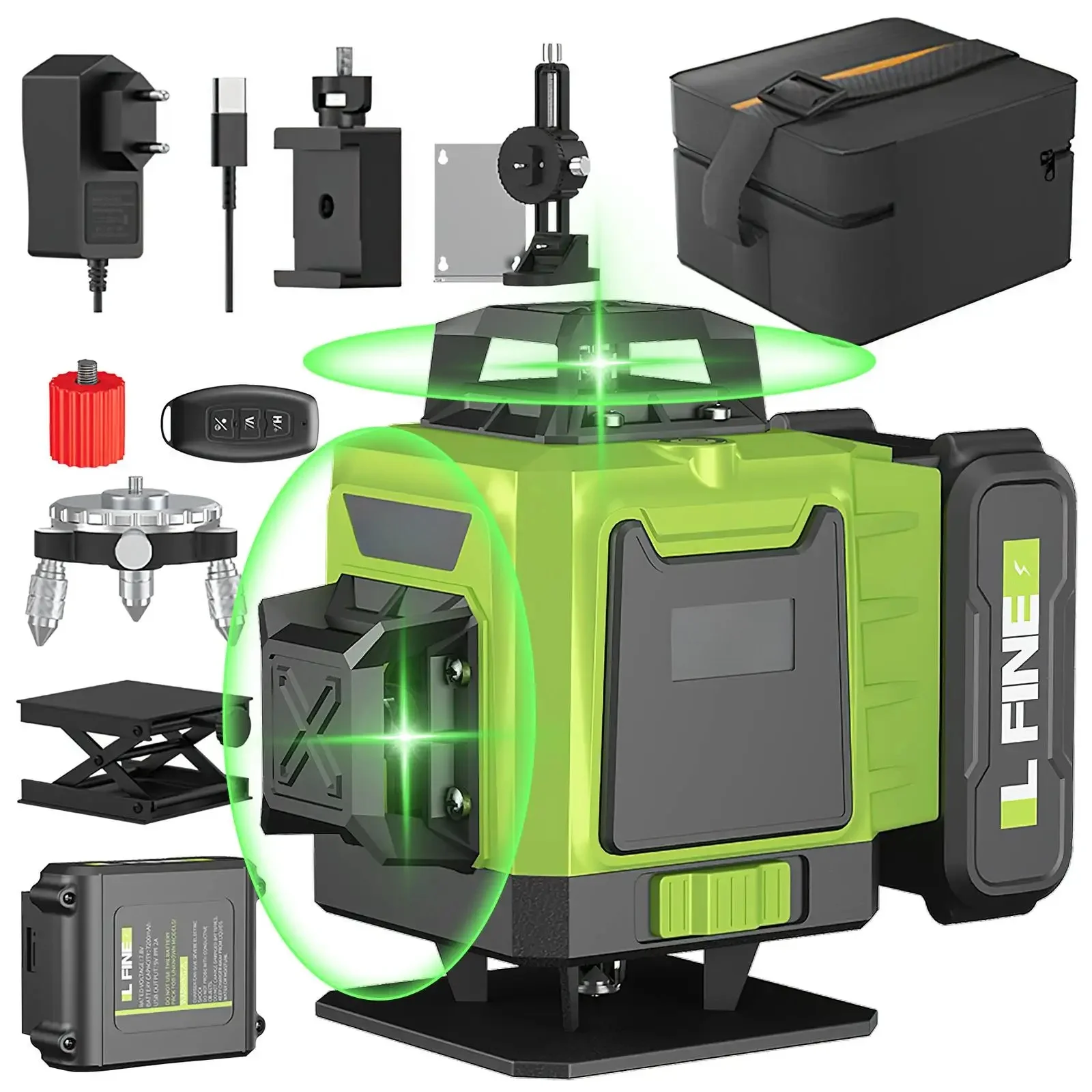16 linii Poziom lasera 4D 12 linii Poziom 3D 360 ° samozwabiające się poziome i pionowe krzyżowe supermocne zielone wiązki laserowe