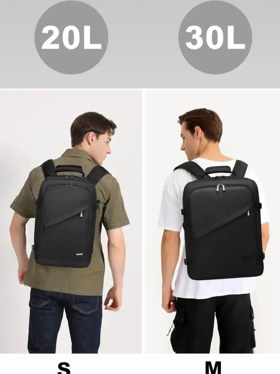S/M/L Kabinowa torba Kono - minimalistyczna, lekka, kompatybilna z bagażem podręcznym Ryanair, plecak podróżny, 20L-38L