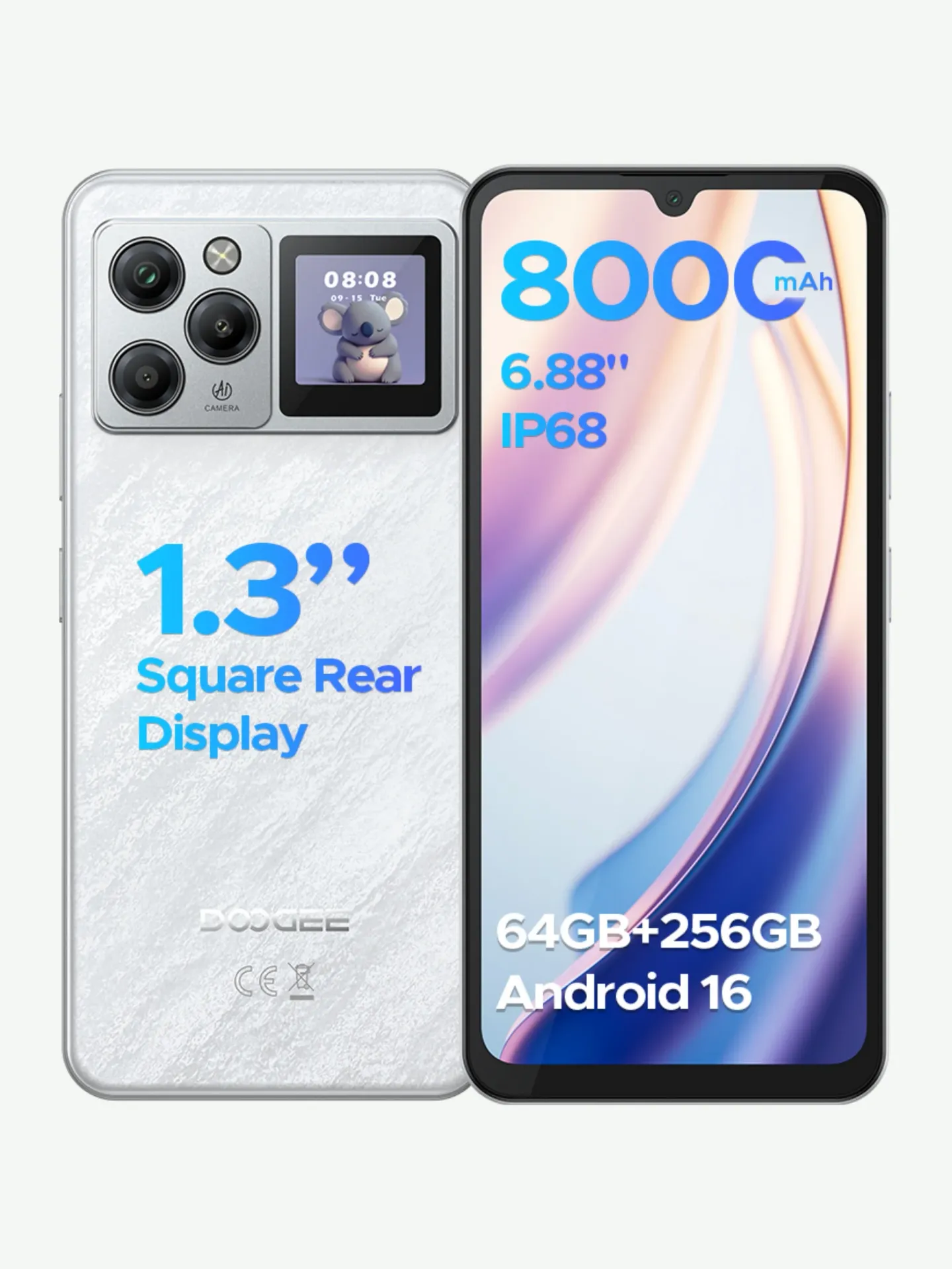 Smartfon DOOGEE M30 Pro Android 16 64GB+256GB IP68 Tylny wyświetlacz 6.88” 120Hz Ekran 8000mAh Bateria 64MP Aparat Komórkowy