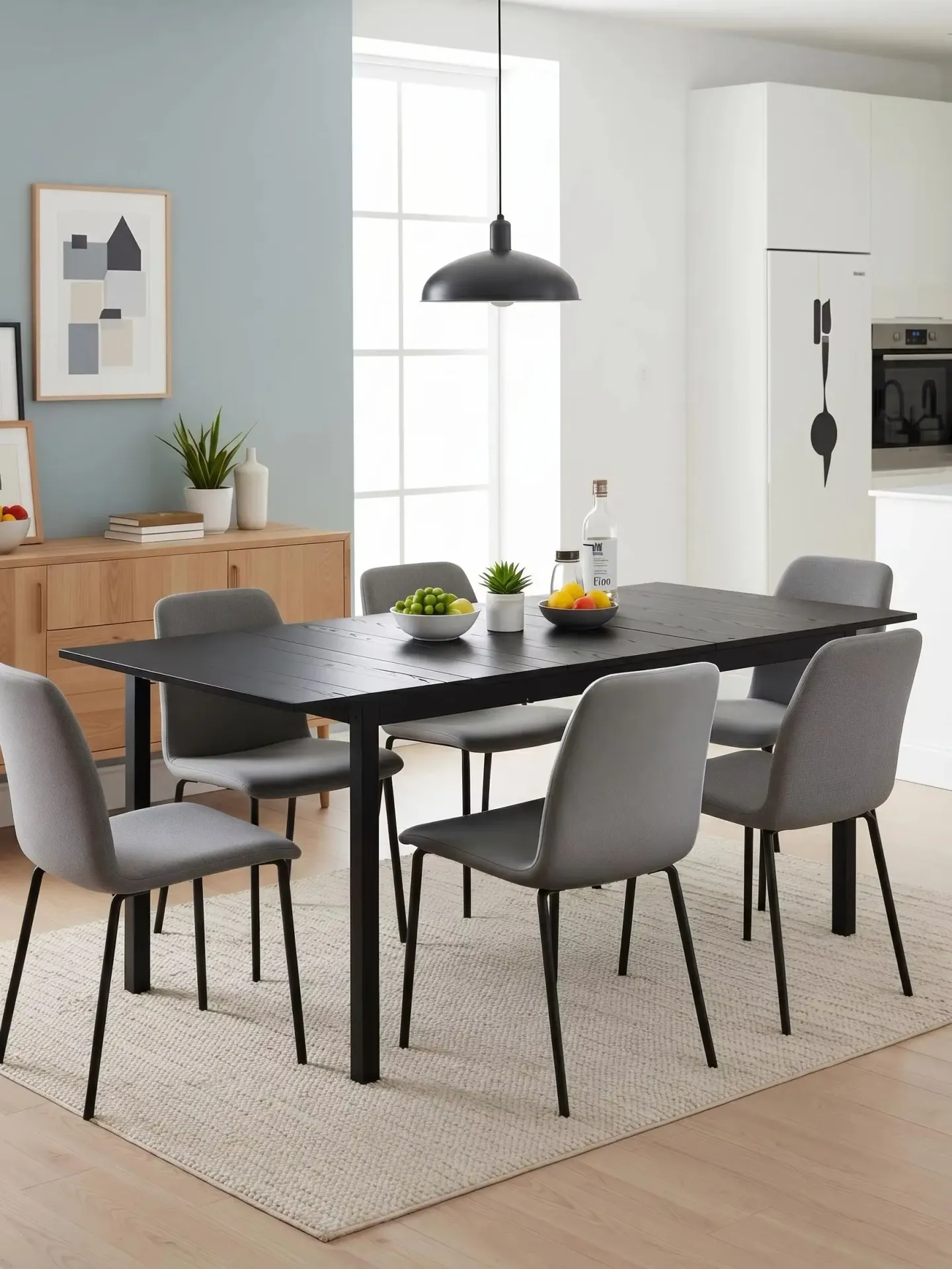 Stół do jadalni rozkładany, styl industrialny, na 4-6 osób, do salonu, kuchni, czarny, solidna metalowa rama, 120-160x80x75cm