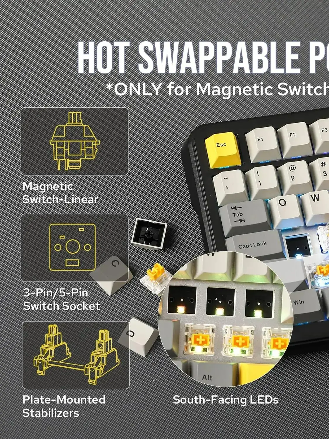 AJAZZ AK820 MAX HE 75% Layout Hot-swappable, przewodowa wersja z 82 klawiszami, odpowiednia do codziennej pracy biurowej i gier.