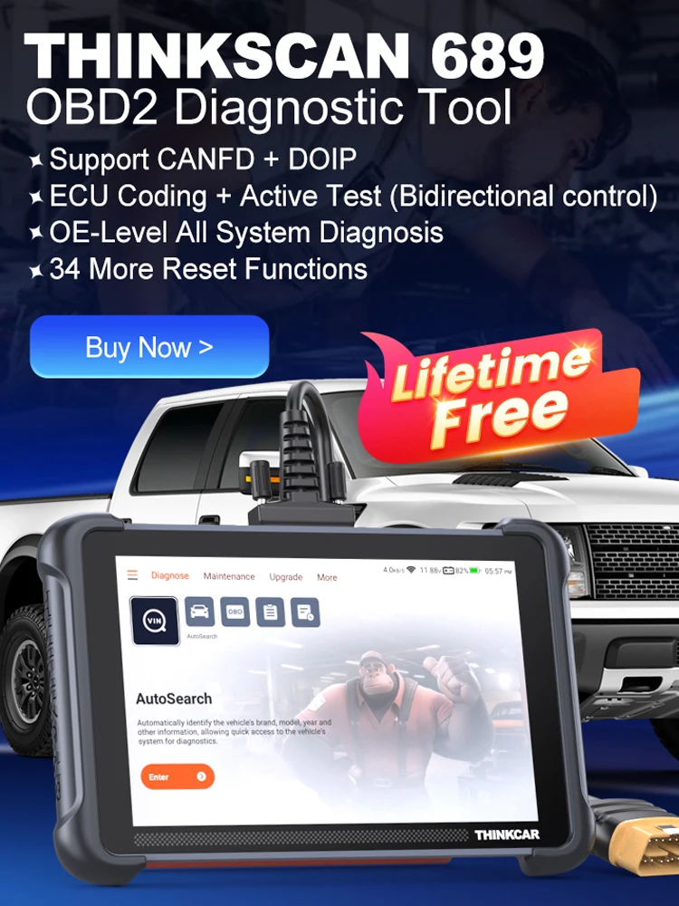 THINKCAR THINKSCAN 689 Skaner OBD2 z Dożywotnimi Bezplatnymi Aktualizacjami, Pełna Diagnostyka Systemowa CANFD/DOIP, Dwukierunkowe Kodowanie ECU, 34 Funkcje Resetowania