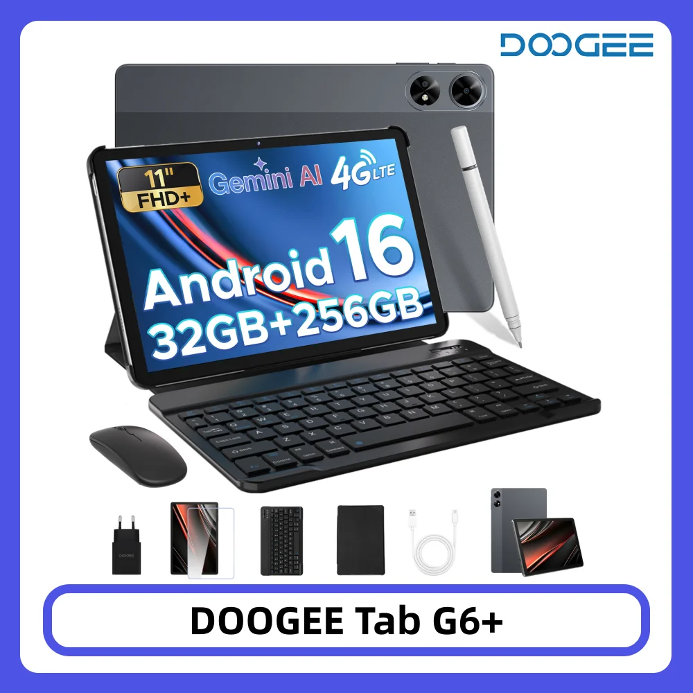 DOOGEE Tab G6+ Tablet 4G LTE 32GB 256GB Gemini Al 11'' Wyświetlacz Podwójne Głośniki Bateria 8000mAh Widevine L1 Android 15 Smart Pad