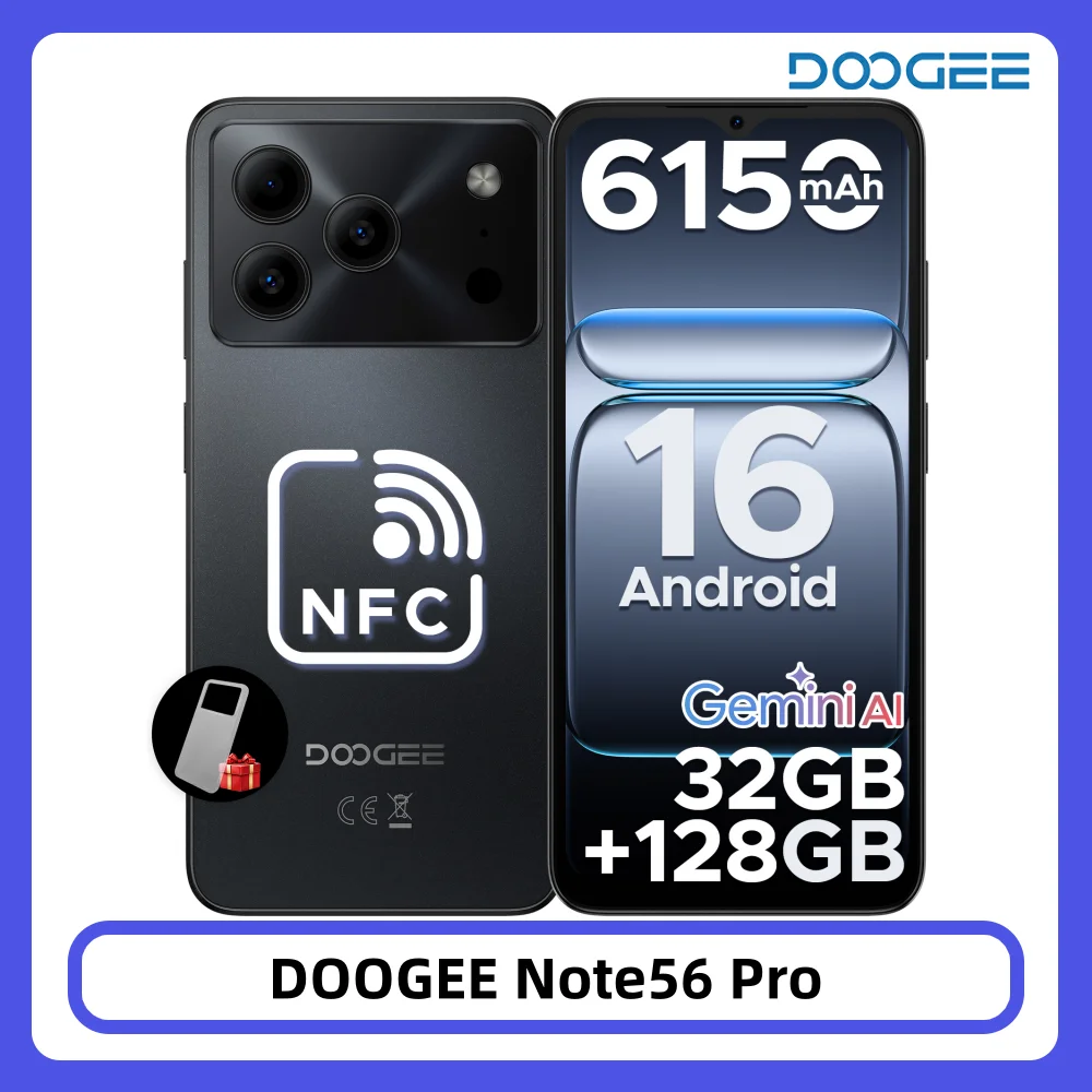 Smartfon DOOGEE Note56 Pro Android 16 32GB+128GB Bateria 6150mAh Ekran 6.56'' 90Hz Gemini AI NFC Widevine L1 Telefon komórkowy