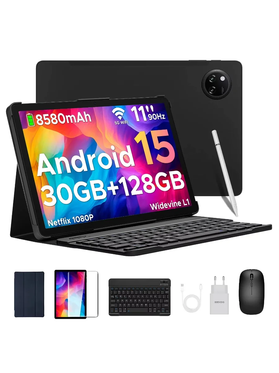 DOOGEE Tab A9 Pro+ z Androidem 15, podwójne głośniki, ekran 11'', 30 GB RAM (6 GB + 24 GB), 128 GB, bateria 8580 mAh, Widevine L1, Smart Pad