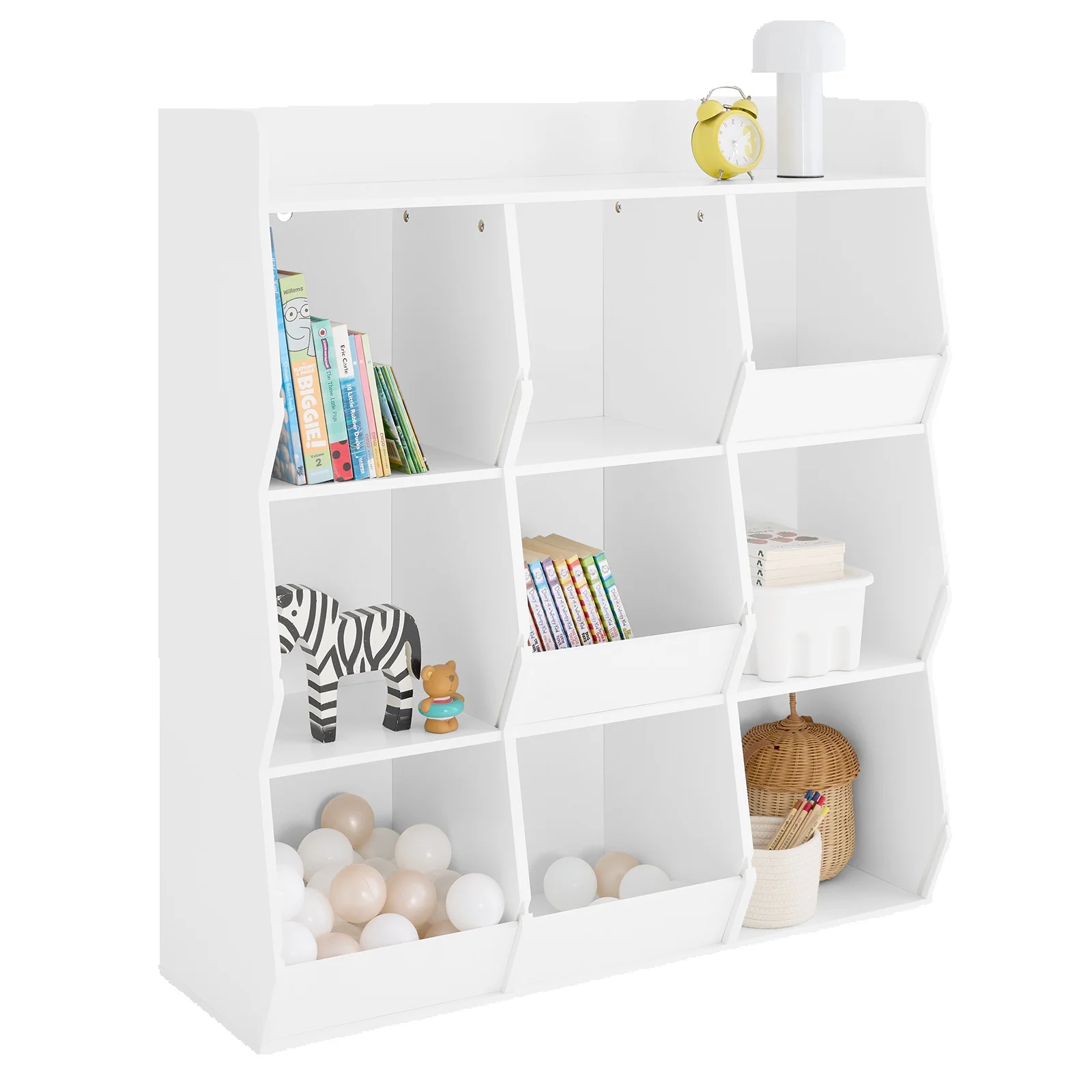 SoBuy KMB120-W Regał dziecięcy Montessori z 9 otwartymi przegródkami, przechowywanie zabawek, biały, 95x105x34cm