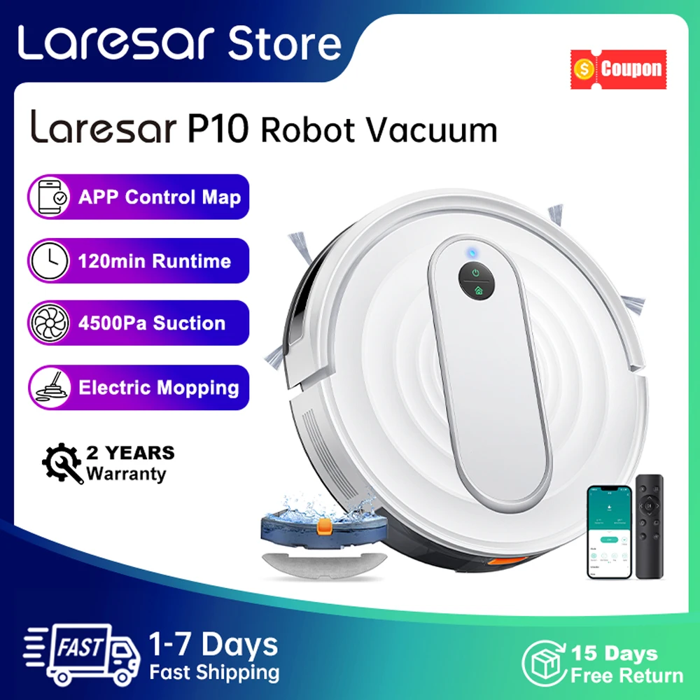 Laresar P10 Bezprzewodowy Robot Odkurzający i Mopujący 6000Pa Inteligentna Nawigacja Żyroskopowa Sterowanie Aplikacją Czyszczenie Podłóg w Całym Domu Pielęgnacja Dywanów