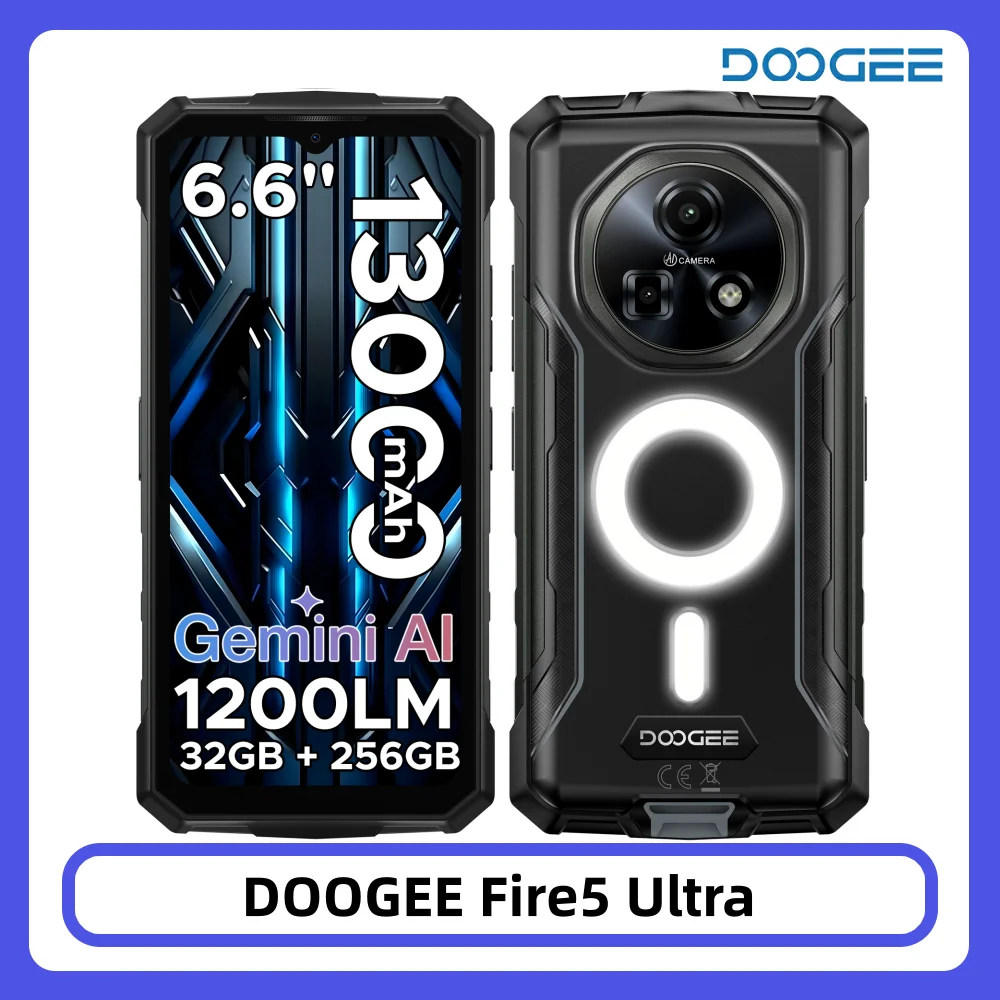 DOOGEE Fire 5 Ultra Wytrzymały Telefon 32GB 256GB Bateria 13000mAh Helio G81 6.6'' Kamera 48MP Latarka Kempingowa NFC Android 15 Smartfon 8GB 256GB Green