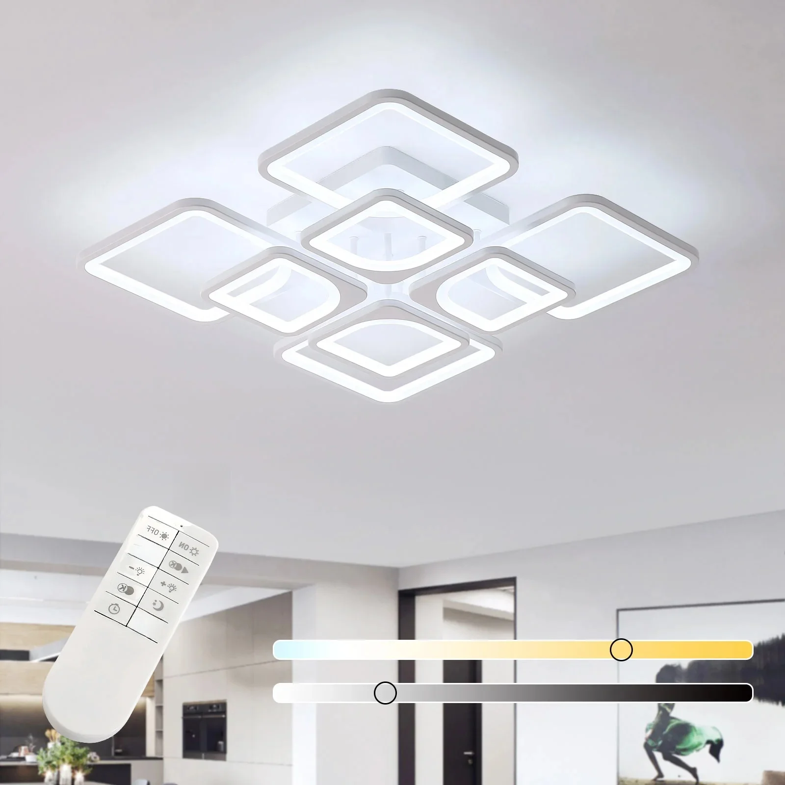Kwadratowa lampa sufitowa LED Nowoczesna lampa sufitowa Sypialnia Oświetlenie kuchenne Żyrandol Światło Pokój dziecięcy Możliwość przyciemniania