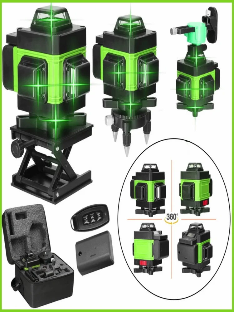 Poziomica laserowa DWiusty 12/16-liniowa z zielonym laserem, z magnesem, do poziomowania ścian, przenośna, z wsparciem lokalnym, laser krzyżowy.