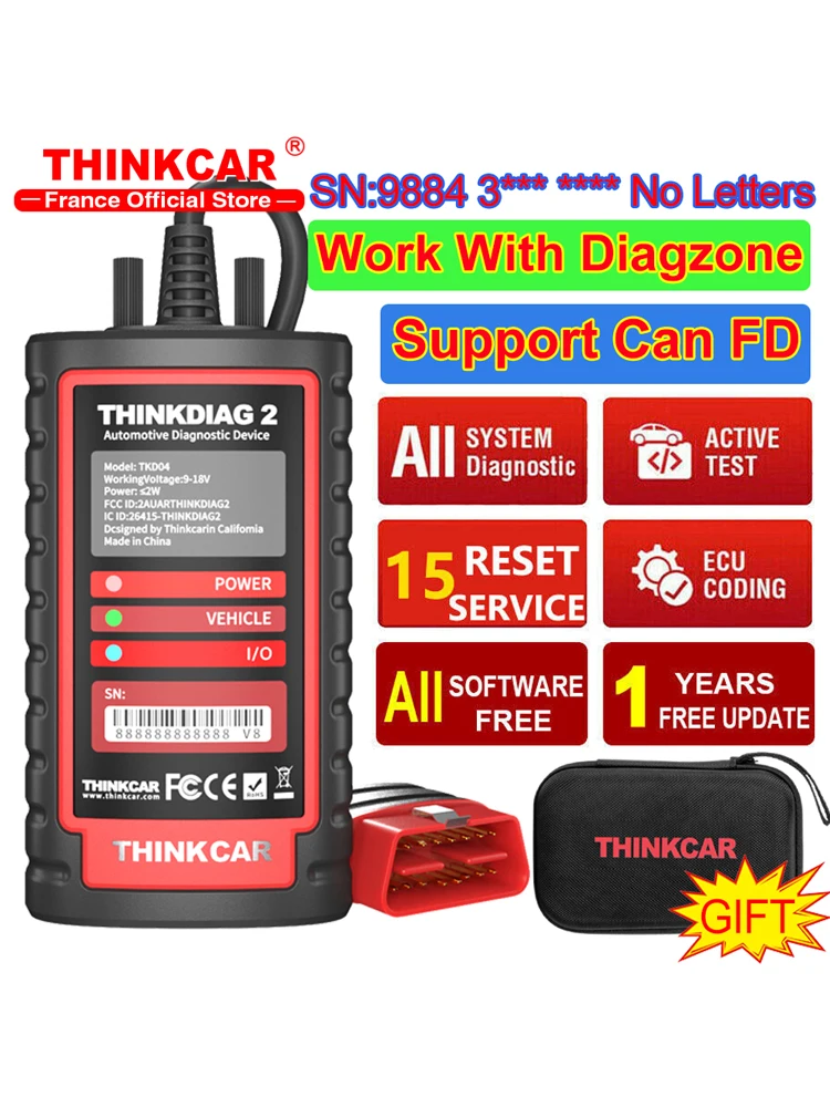 Thinkcar ThinkDiag 2 Ediag plus WSZYSTKIE Oprogramowania Can FD 15 Resetów Skaner Diagnostyczny OBD2 Dwukierunkowe Kodowanie ECU 1 Rok Darmowy