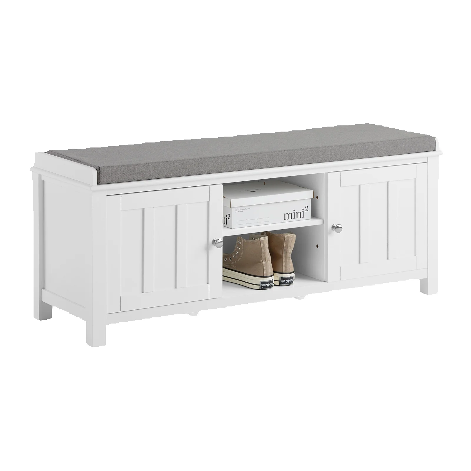 Ławka z siedziskiem SoBuy FSR35-W, szafka na buty, szafa z poduszką siedziskową, ławka do łóżka z MDF, biała BHT CA: 105x43x35cm