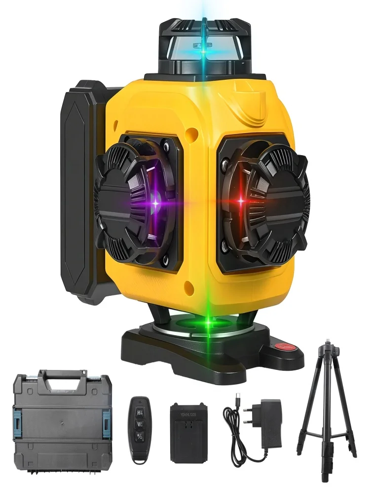 Profesjonalna 16-liniowa poziomica laserowa 4D automatyczna 360° ° Poziome i pionowe linie laserowe, poziomice laserowe z wyświetlaczem mocy, zielona wiązka laserowa