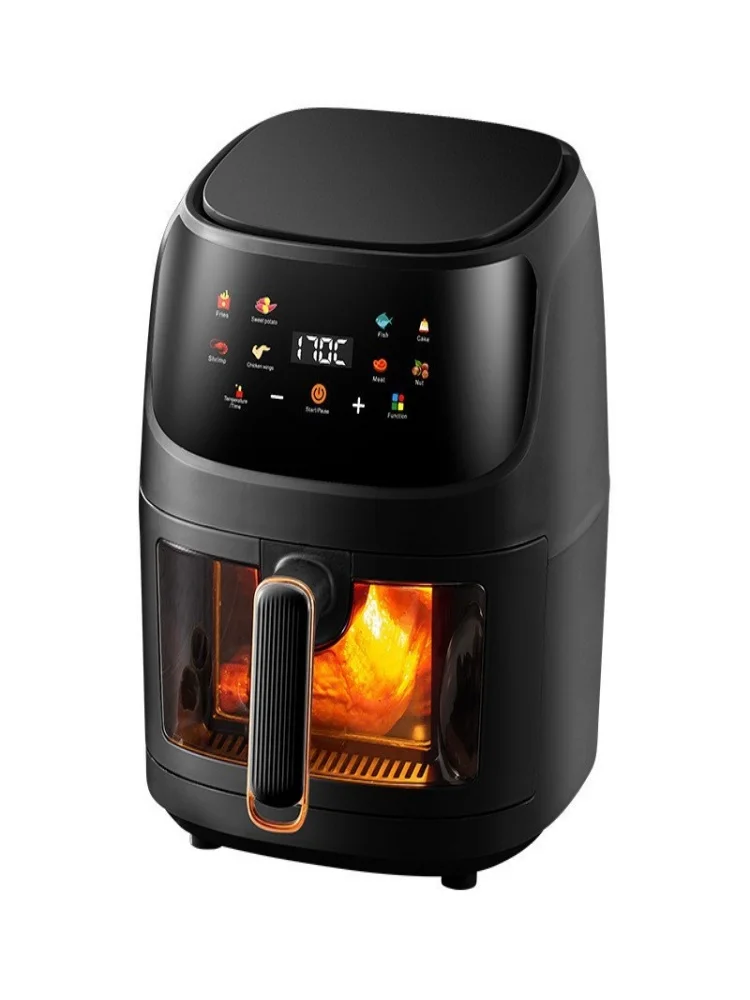 OWJHE Frytkownica Beztłuszczowa 5L 8-w-1 Elektryczny Piekarnik z Cyfrowym Wyświetlaczem LED i Widocznym Okienkiem, Maks. 200°C ° Frytkownica beztłuszczowa C 2400W, nowa, czarna