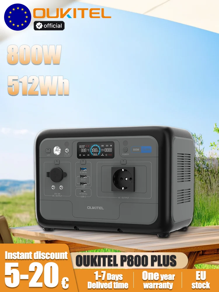 OUKITEL P800E Przenośna Stacja Zasilania 800W Moc Wyjściowa 512Wh LiFePO4 Rodzinna Zastosowanie na Kempingu Zewnętrzne Zasilanie Zapasowe Mobilne Zasilanie
