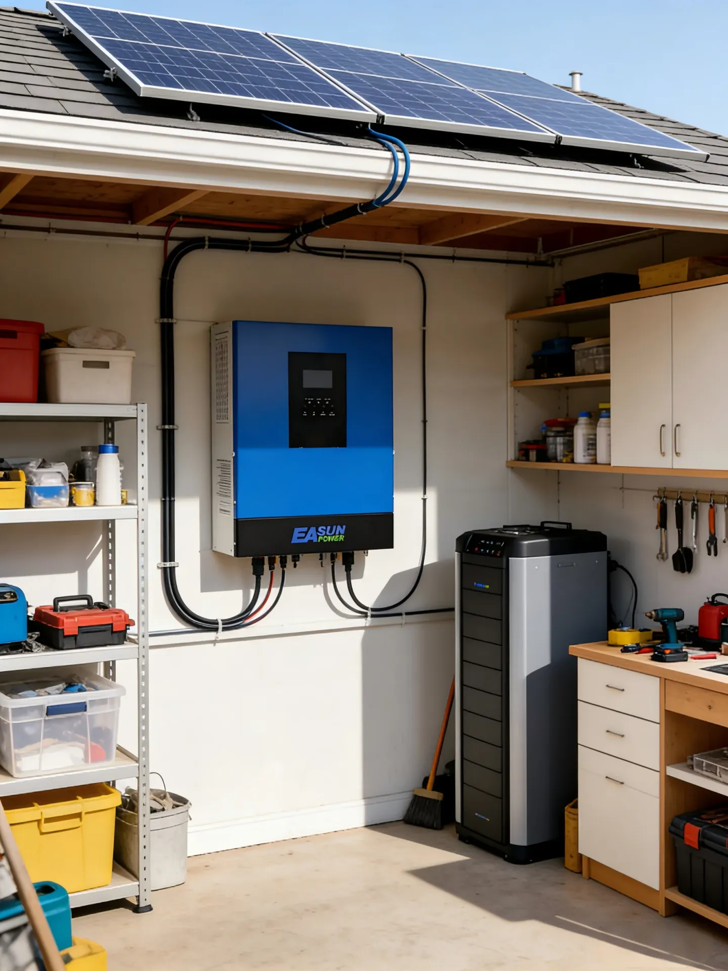 EASUN POWER 6.2KW Hybrydowy Inwerter Solarny 48V 220V 120A Kontroler Ładowania Solarnego MPPT Czysta Sinusoida Inwerter Off-Grid z WIFI RS485