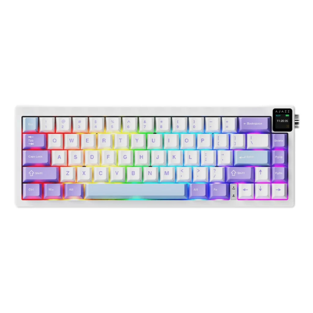 Bezprzewodowa klawiatura mechaniczna AK650 z 3 trybami pracy, układ 65%, RGB, ekran, pokrętło regulacji głośności, bateria 5000mAh