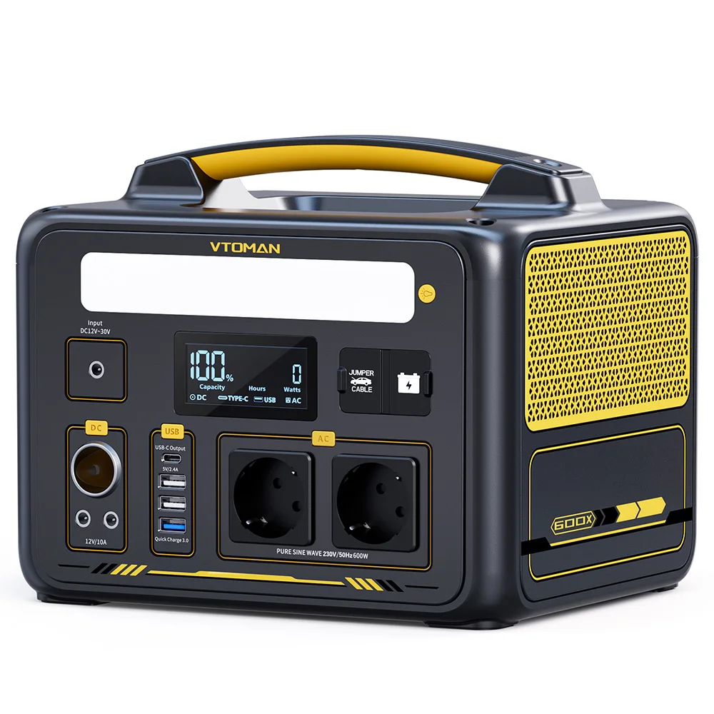 VTOMAN JUMP 600X Przenośna stacja zasilająca 299 Wh LiFePO4, maksymalna moc 1200 W – awaryjne zasilanie backupowe, generator słoneczny