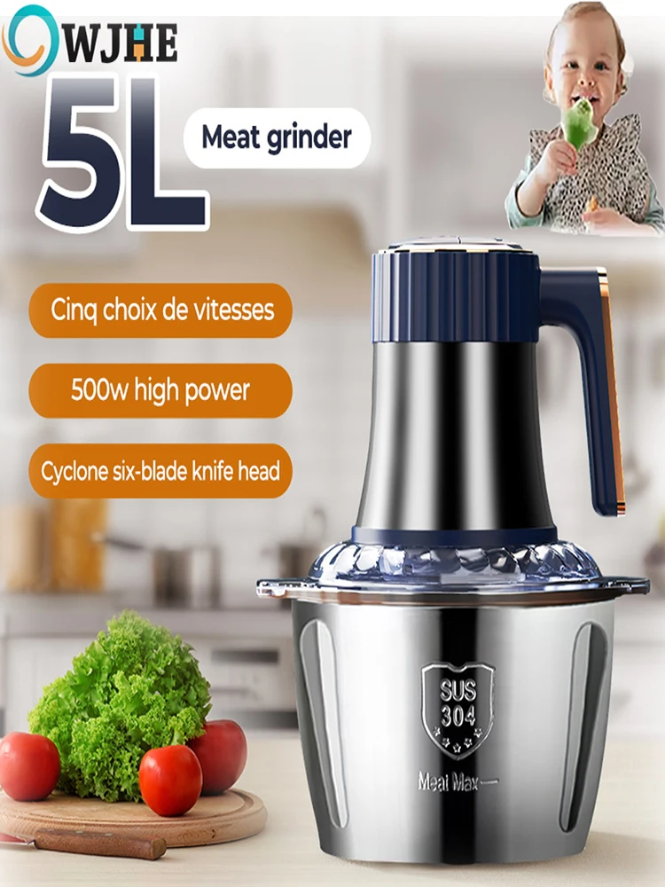 Elektryczne maszynki do mielenia mięsa OWJHE 5L, rozdrabniacz żywności, wielofunkcyjny krajalnica do warzyw ze stali nierdzewnej, robot kuchenny, blender kuchenny