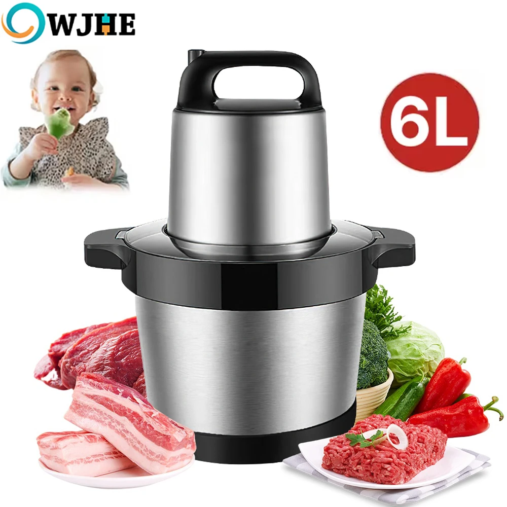 Maszynka do mięsa OWJHE N1000W, rozdrabniacz kuchenny 6L, elektryczna maszynka do mięsa do użytku domowego, blender do żywności dla niemowląt i warzyw ze stali nierdzewnej