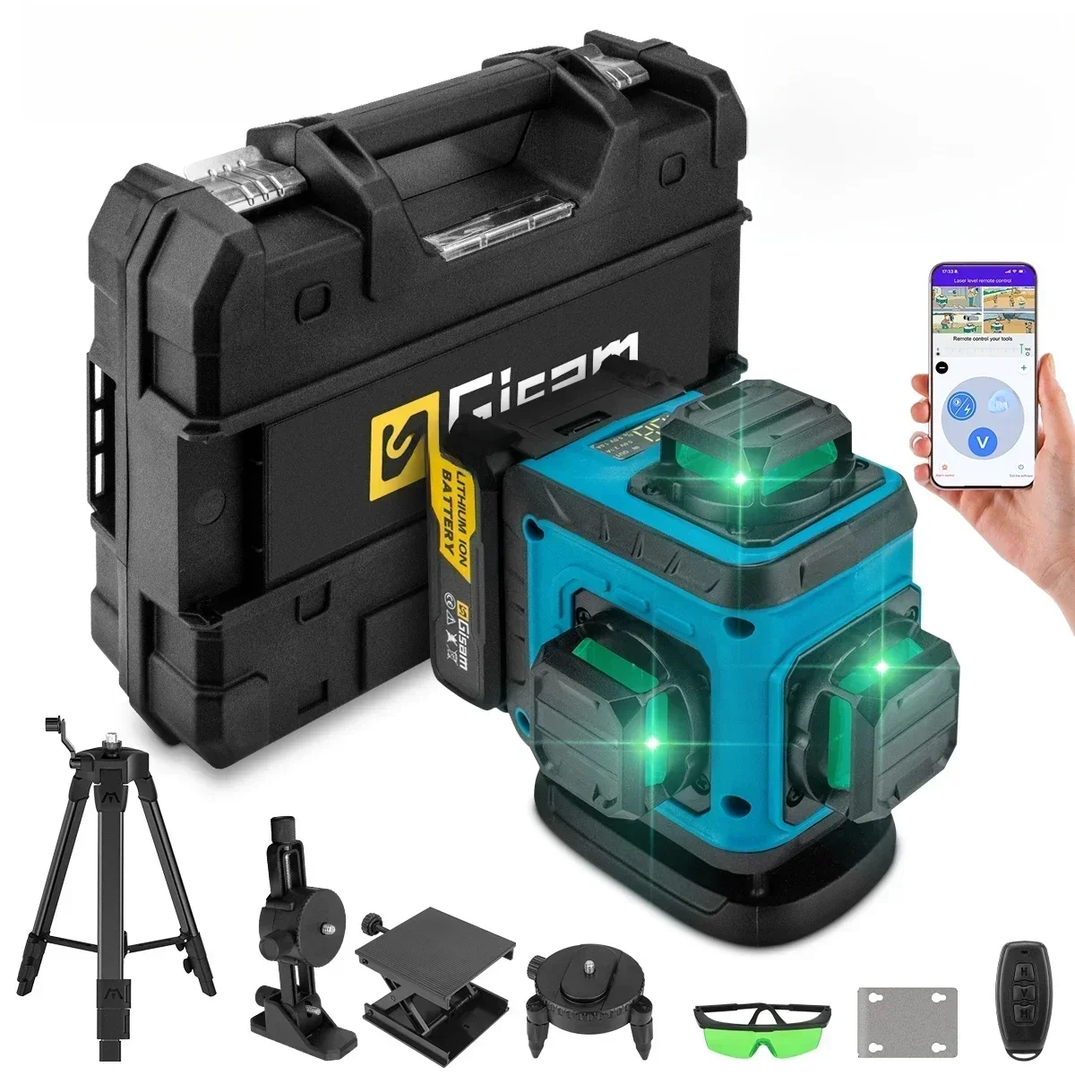 Gisam 4D 16 linii 360 ° Samopoziomujące poziomy laserowe ze statywem i walizką Profesjonalne narzędzie do poziomowania laserowego w poziomie i pionie