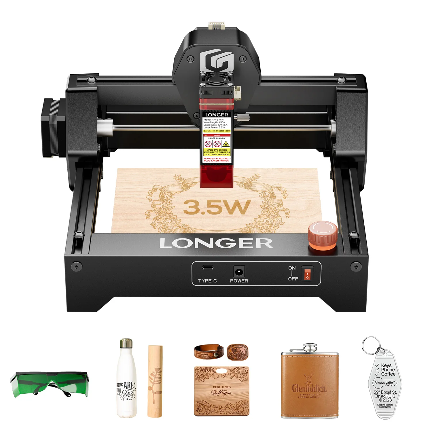 LONGER RAY5 Mini 2.5W / 3.5W/5.5W Laserowa grawerka 0.04mm z ekranem dotykowym, maszyna do grawerowania i cięcia laserowego, obszar roboczy 130*140mm