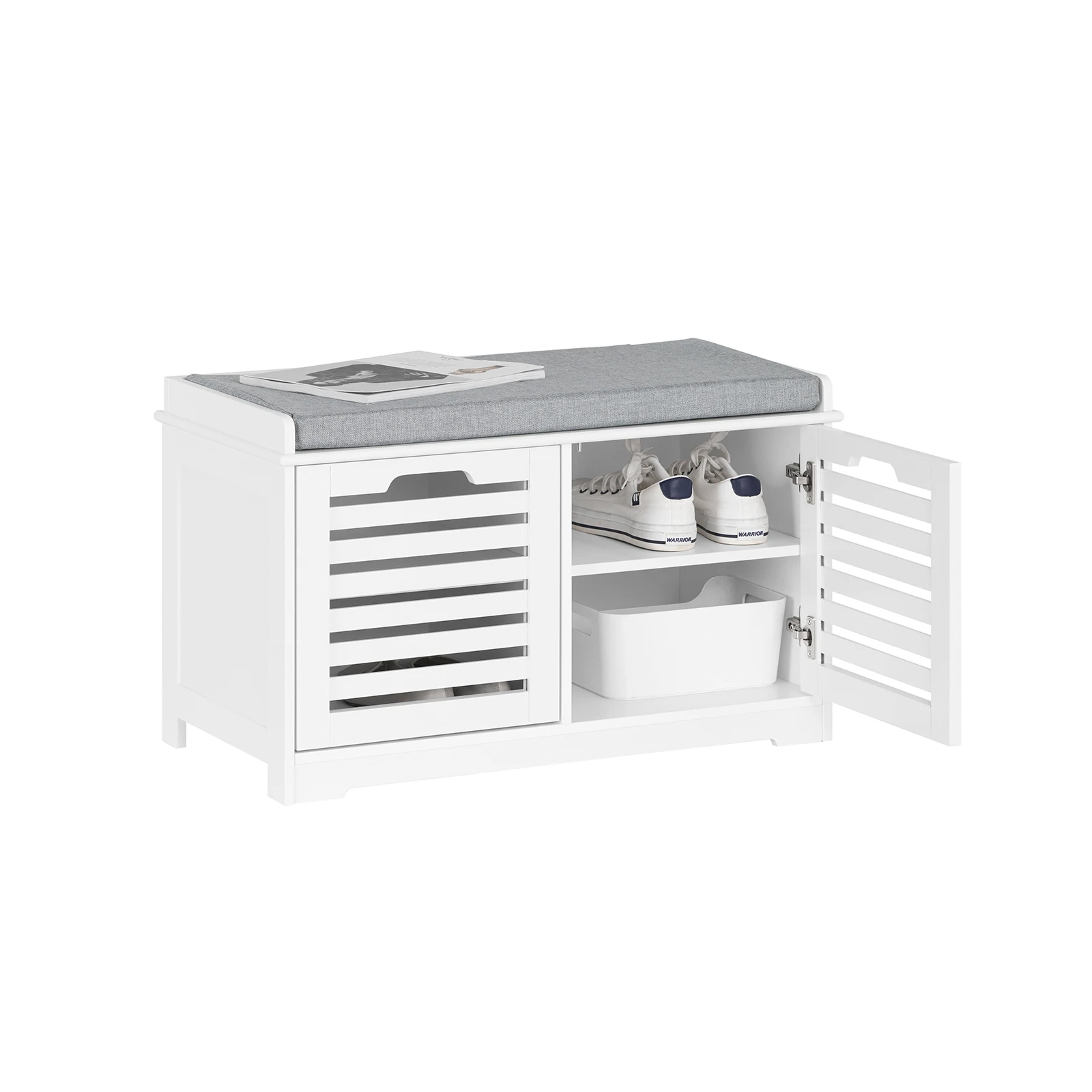 SoBuy FSR23-W Komoda na buty Szafka na buty z poduszką do siedzenia Komoda z 3 koszami BHT ok.: 105x43x35cm