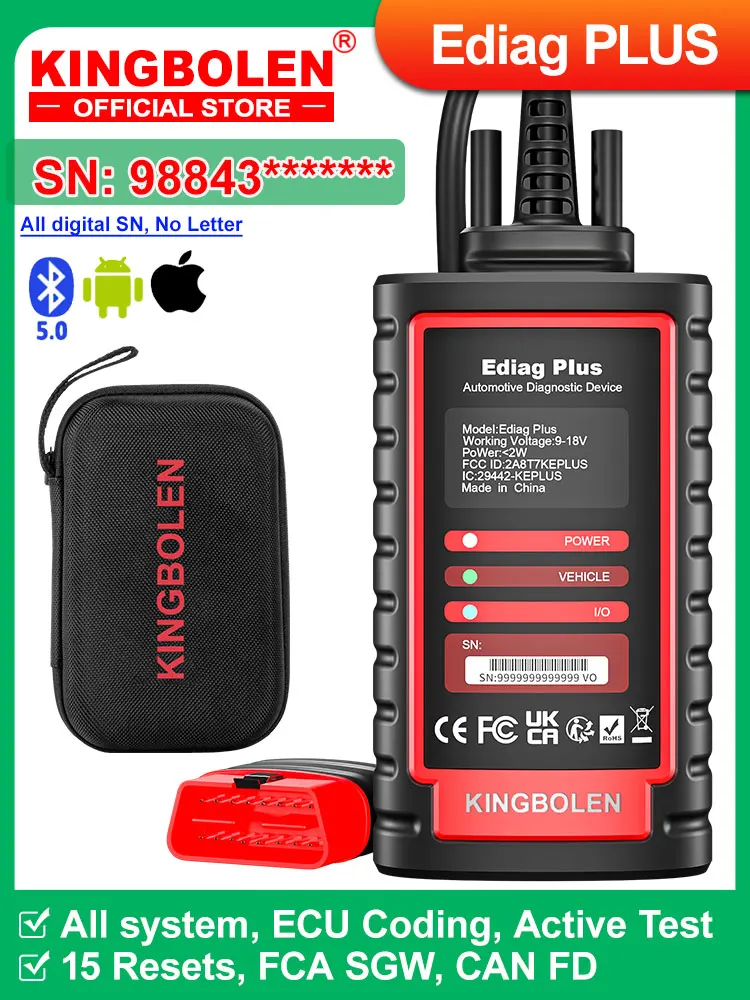 [ All Digital SN] KINGBOLEN Ediag plus CAN FD protocol All System Polish Car diagnostic tools ECU codeing Active Test OBD2 scanner