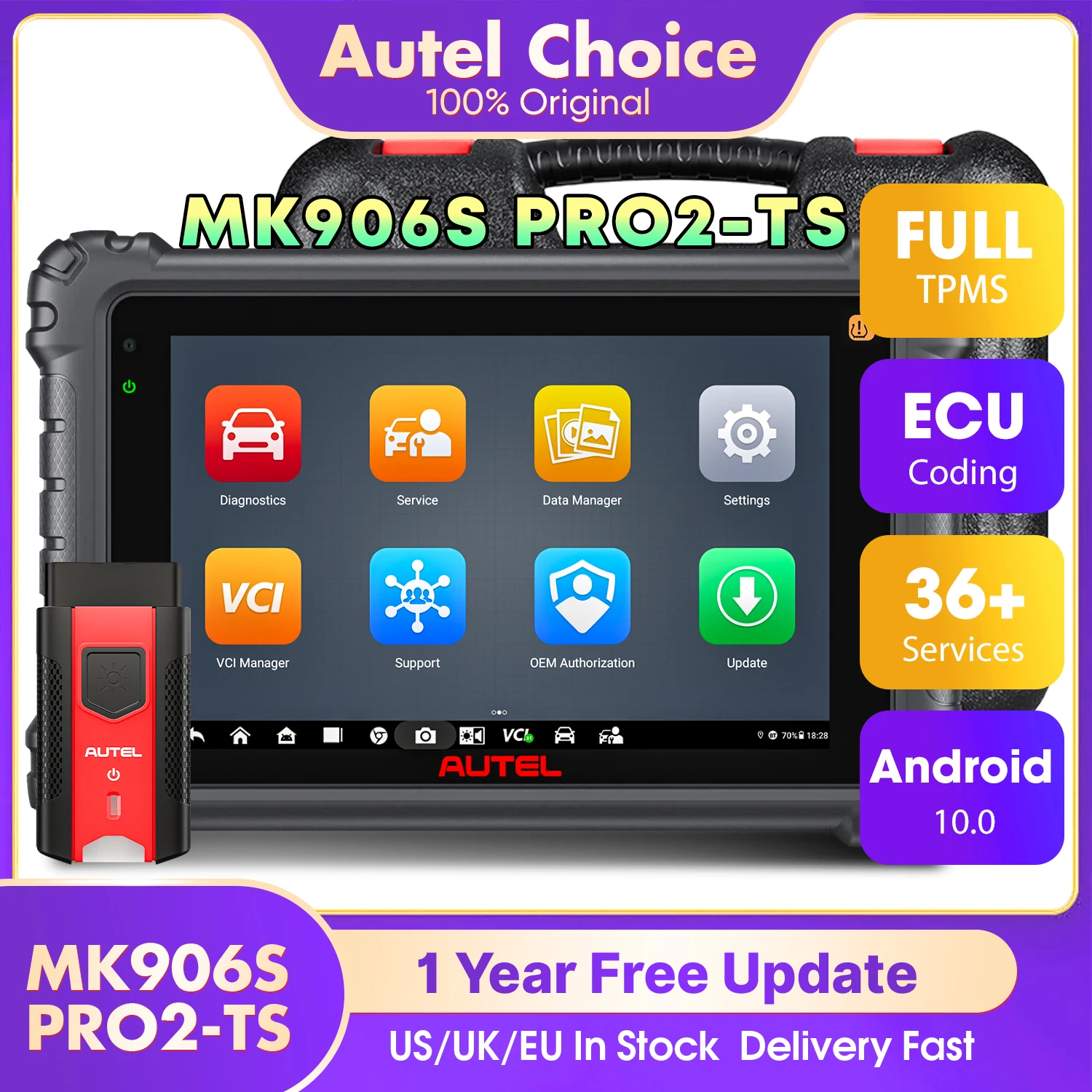 Autel MaxiCOM MK906S Pro2-TS MK906S Pro-TS Narzędzie do programowania TPMS, diagnostyki, kodowania ECU, diagnostyki wszystkich systemów i skanowania OBD2