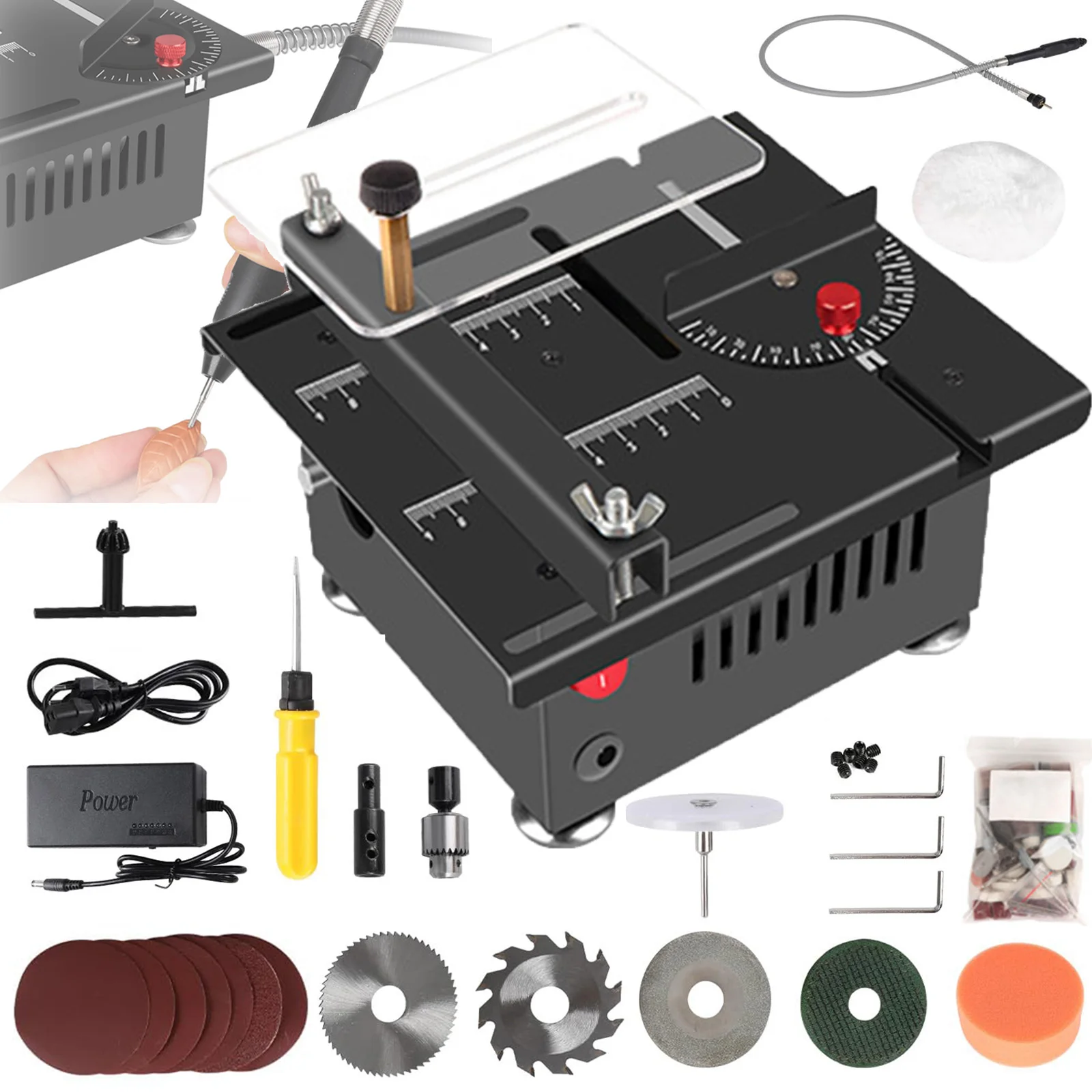 Mini piła stołowa OWJHE DC24V 100W, mocna elektryczna piła warsztatowa, 7-stopniowa regulacja prędkości, model do majsterkowania, maszyna do cięcia domków modelarskich, tarcza 35mm