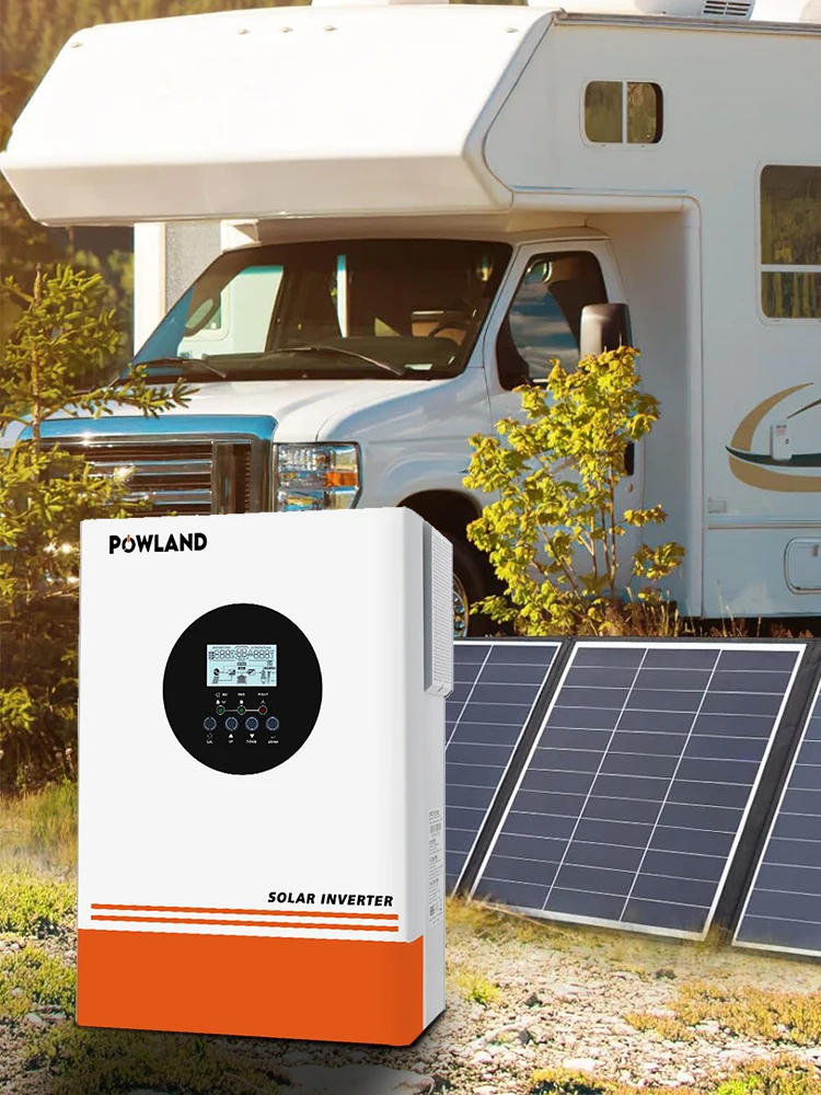 POWLAND 6.5KW Hybrydowy Inwerter MPPT 48V 220V Maks. Napięcie PV 500VDC 9000W Wejście 120A Ładowarka Solarna BMS Inwerter Fotowoltaiczny Wbudowany WIFI