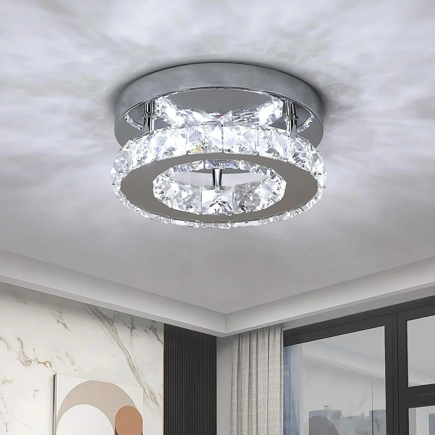 Kryształowa lampa sufitowa LED o mocy 12 W, nowoczesna okrągła lampa sufitowa LED do sypialni, kuchni, korytarza, balkonu, chłodne światło 6500 K (srebrne)