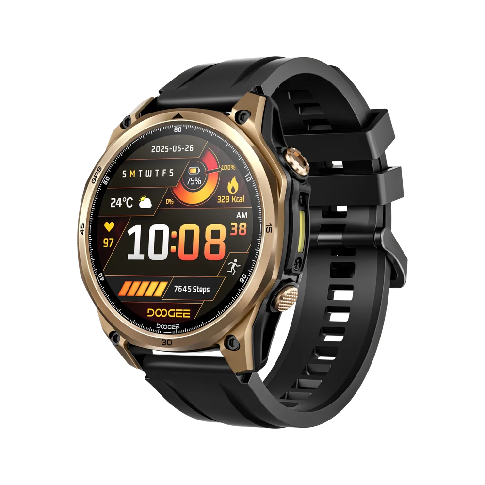 Smartwatch DOOGEE Anywise W1, ekran AMOLED 1,43'', GPS, śledzenie ruchu, pomiar tętna, detekcja SpO2, połączenia Bluetooth, wodoodporny GOLDEN