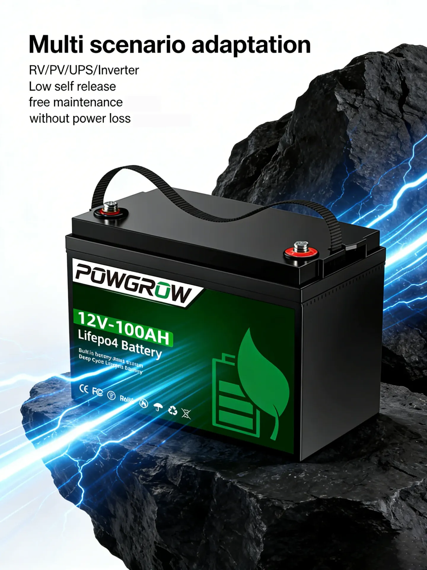 POWGROW 12V 100AH Bateria LiFePO4 100% Użyteczność Klasa A EVE/Great Power Cells Litowo-żelazowa bateria do magazynowania energii słonecznej Bez VAT