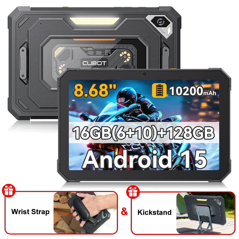 Cubot Tab KingKong Mini Android 15, 16GB (6+10) 128GB, 10200mAh, 8.68'', 90Hz, lampa kempingowa, 48MP