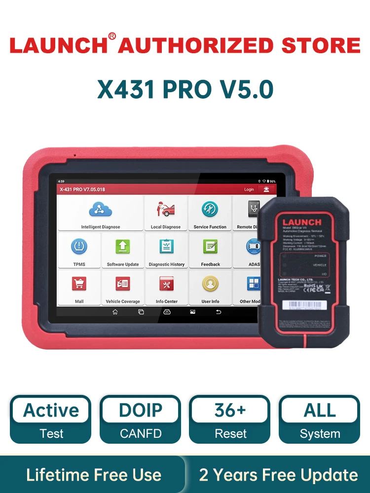 LAUNCH X431 PRO V5.0 Narzędzia Diagnostyczne Samochodowe DBScar VII VCI CAN FD DOIP Auto OBD OBD2 Skaner 38+ Resetów Kodowanie ECU Dwukierunkowy