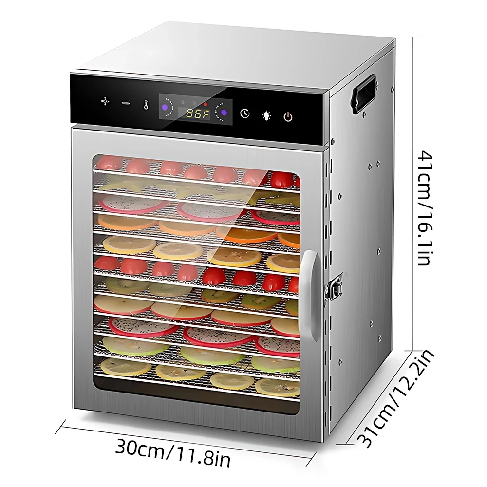 Suszarki do żywności i jerky z timerem 24-godzinnym i podświetlanym stojakiem do suszenia, 800W, 30-90 ℃ Suszarka do warzyw i owoców, wtyczka EU 8 Tier EU