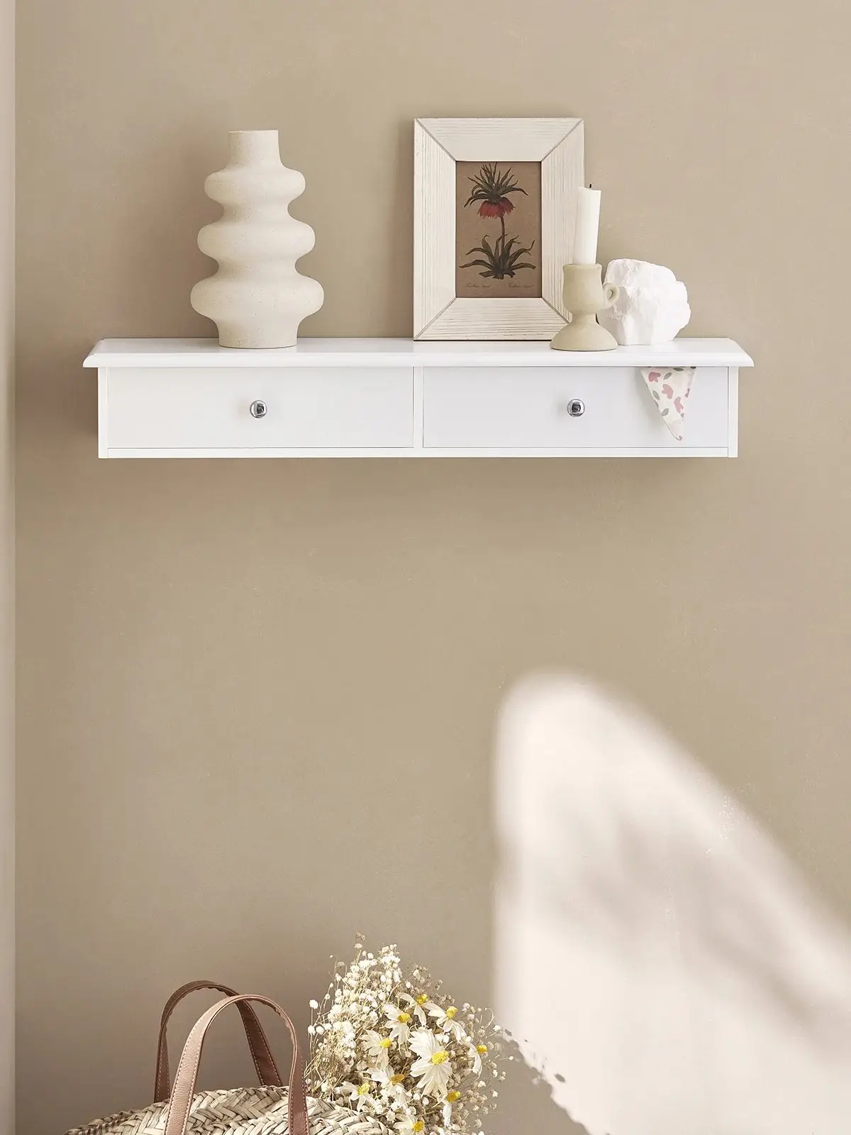 Półka ścienna SoBuy FRG43 z 2 szufladami - Nowoczesna półka ścienna do przedpokoju, salonu i sypialni 64x15x10cm