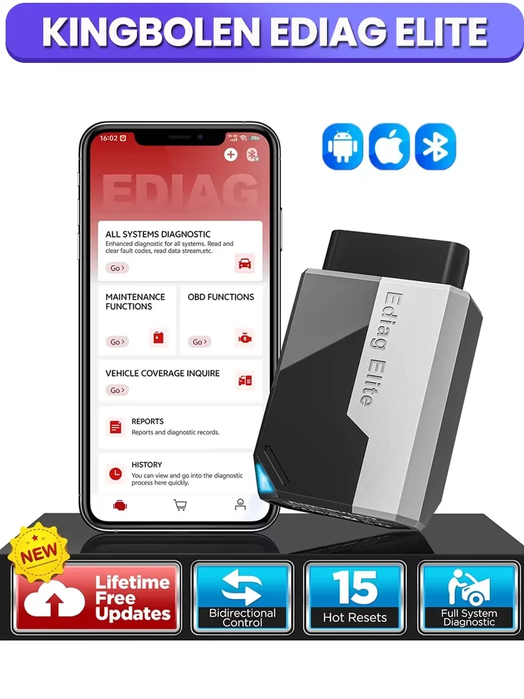 【Free Update】KINGBOLEN Ediag Elite Car OBD2 Scanner, All System Diagnostic Tool 15 Reset ECU Coding Bi-Directional Scan Tools