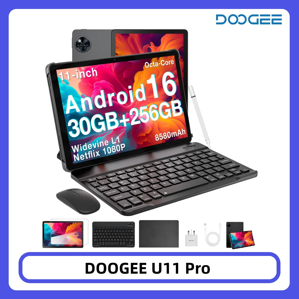 DOOGEE U11 Pro 30GB 256GB 11-calowy wyświetlacz HD 90Hz Bateria 8580mAh Unisoc T7200 octa-core 13MP+5MP Widevine L1 Android 16