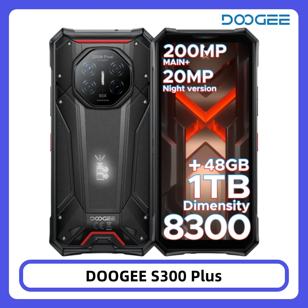 DOOGEE S300 Plus Wytrzymały Telefon Komórkowy 48GB+1TB Dimensity 8300 Bateria 11000mAh 120W 6.78” FHD+120Hz Aparat 200MP Android16 Smartfon