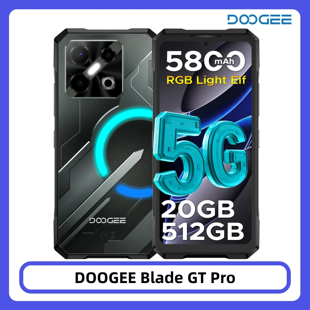DOOGEE Blade GT Pro 5G Wytrzymały telefon 6.72'' 120Hz Efekt oświetlenia LED 12GB 512GB Kamera AI 100MP Bateria 5800mAh Smartfon