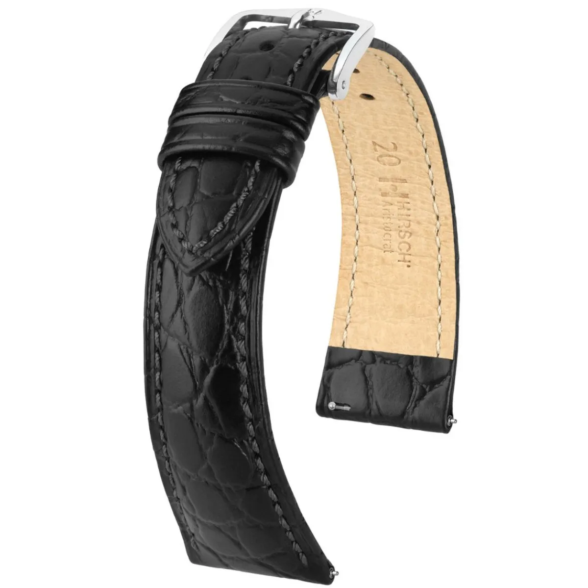 Czarny pasek skórzany 19 mm HIRSCH Aristocrat 03829050-2-19 (L) ★ AUTORYZOWANY SKLEP PayPo ZWROT DO 365 DNI • POLECANA OFERTA ✓