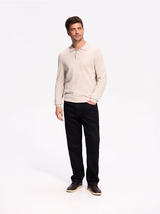 Reserved - Wiskozowy sweter polo - beżowy
