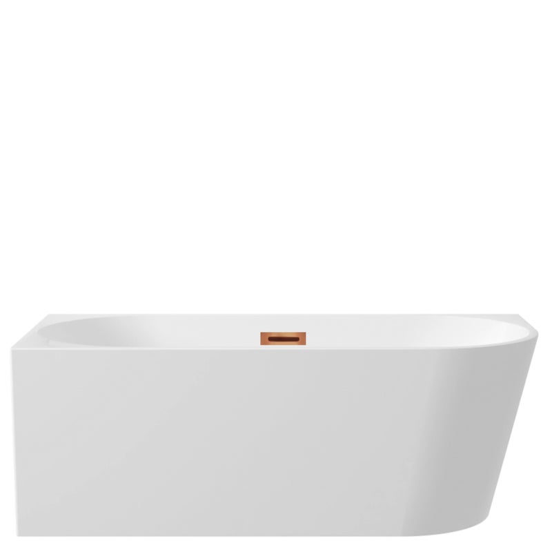 AquaUno Wanna wolnostojąca narożna lewa 160 x 80 cm biała z miedzianym przelewem + syfon i korek klik klak
