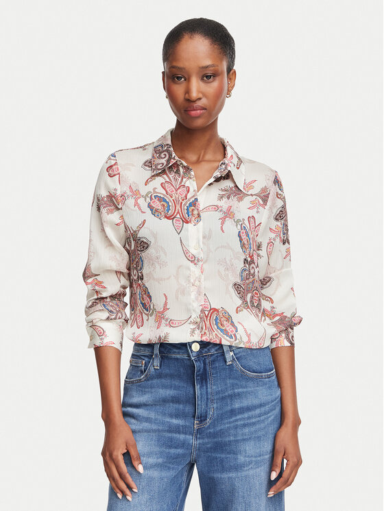 Guess Koszula W6YH68 W3212 Kremowy Regular Fit