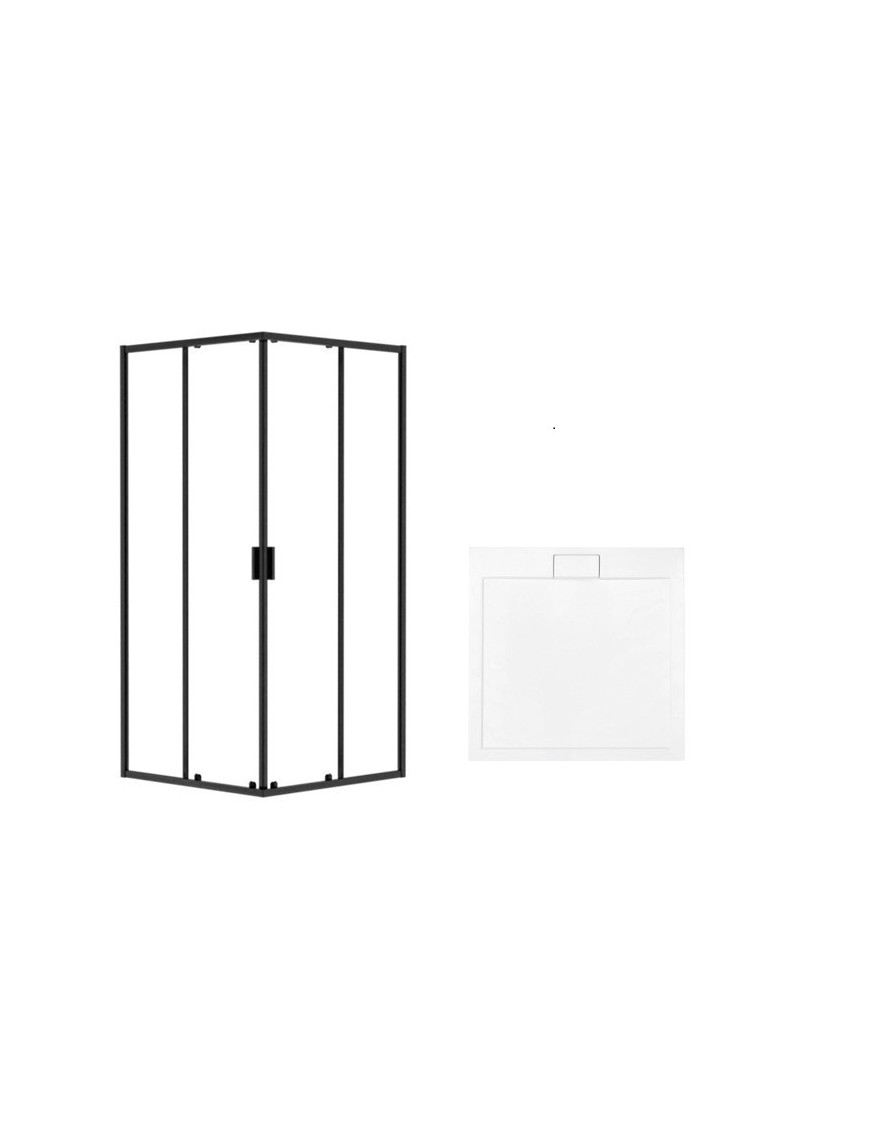 Besco Kabina prysznicowa kwadratowa Zarya Black + brodzik Axim ZKB-AX90-190